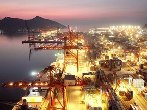 Shipping port at night