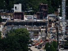 Aerial view of construction at the White House.