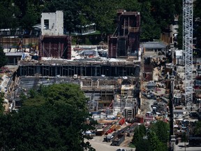 Aerial view of construction at the White House.