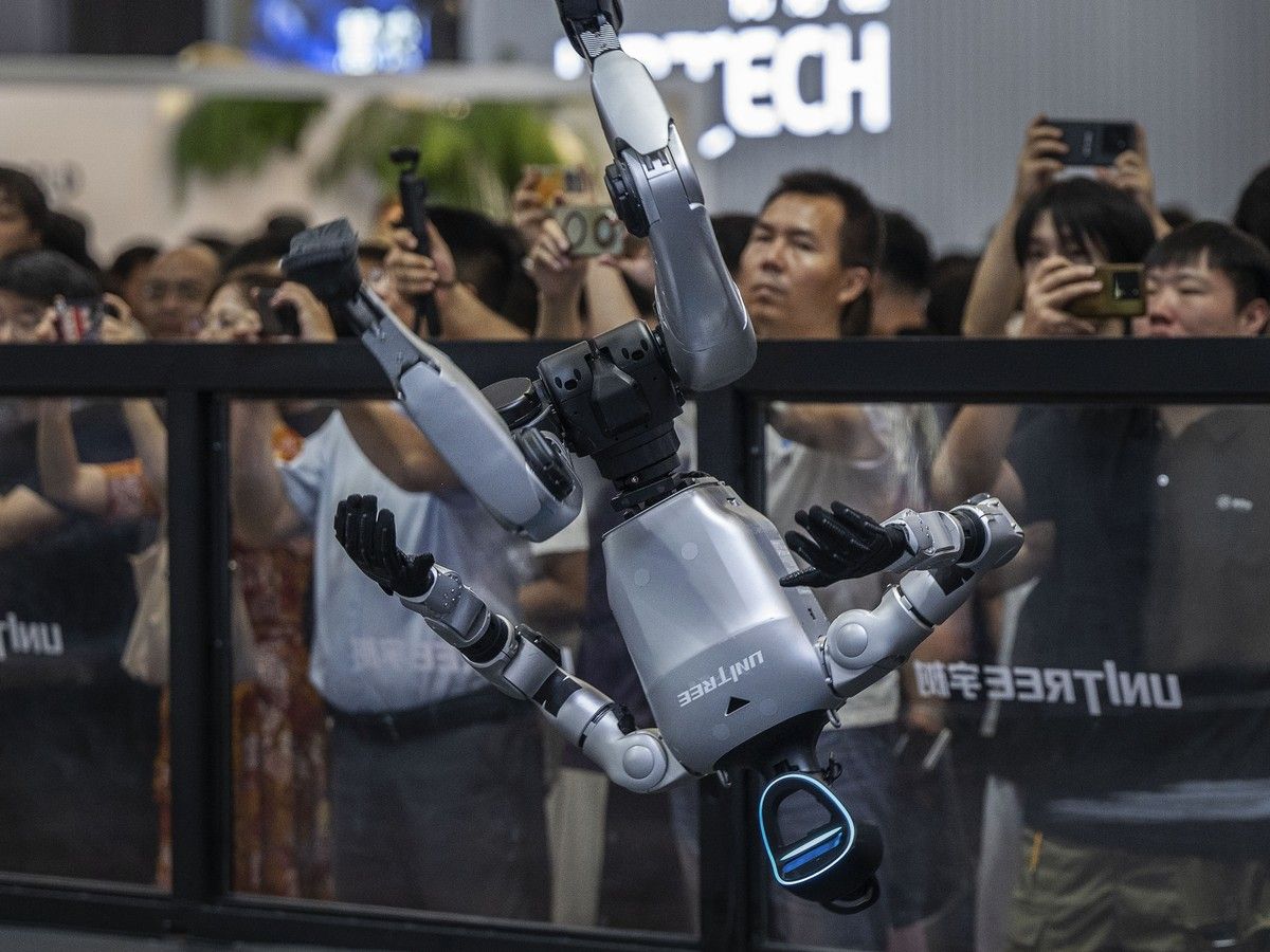 A robot mid flip