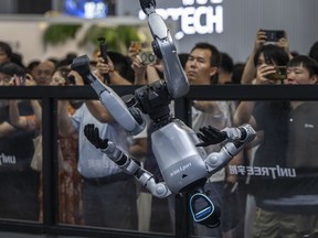 A robot mid flip