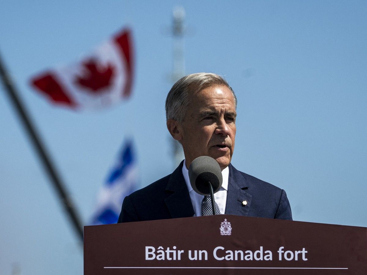 Canadian Prime Minister Mark Carney speaks about the trade dispute with the United States at the Davie Shipyard in Levis, Quebec, Canada on August 24, 2026. Canadian Prime Minister Mark Carney speaks about the trade dispute with the United States at the Davie Shipyard in Levis, Quebec, Canada on August 24, 2026.