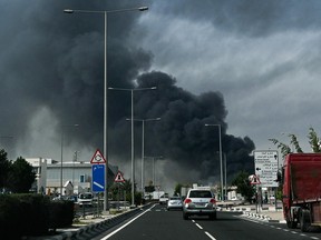 Explosion in a city.