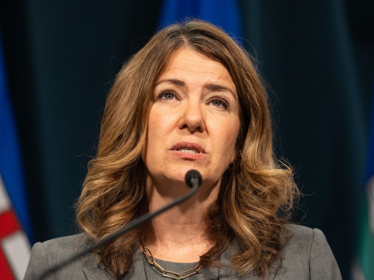 Premier Danielle Smith speaks at a press conference in Calgary on Monday, July 27, 2026 regarding diagnostic health services in Alberta. 