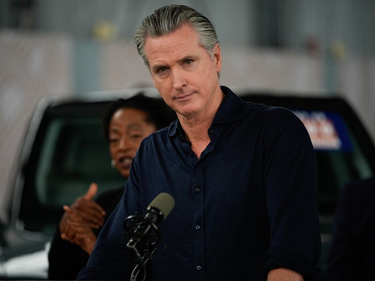 Governor Gavin Newsom speaks during an event about new savings for California car buyers in Oakland, California, United States on Aug. 7, 2026.