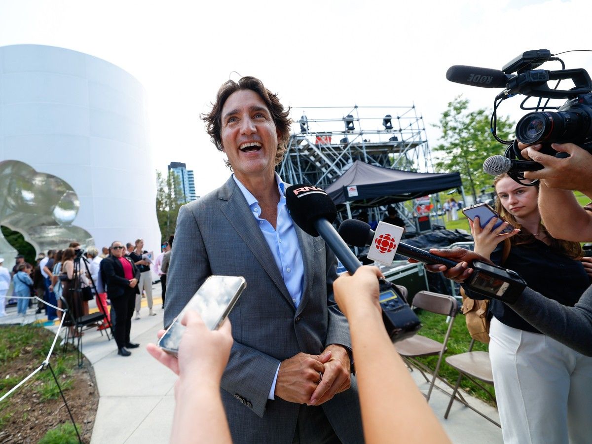 Former prime minister Justin Trudeau answers questions from journalists in Ottawa on Friday, Aug. 21, 2026. Former prime minister Justin Trudeau answers questions from journalists in Ottawa on Friday, Aug. 21, 2026.