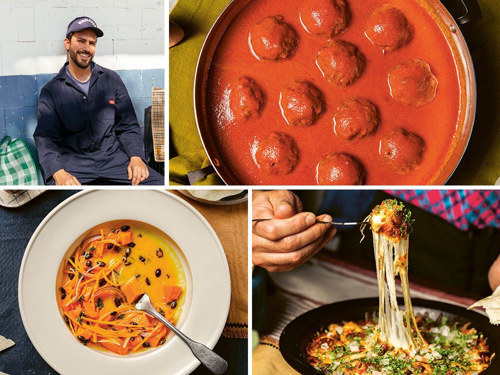 Clockwise from top left: Santiago Lastra, albóndigas (meatballs), choriqueso and butternut squash aguachile