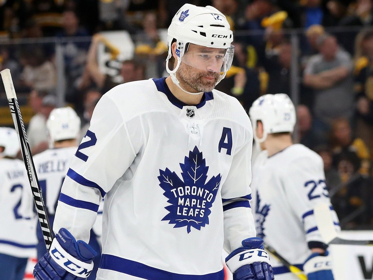 Patrick Marleau plays for Toronto during the 2019 NHL Stanley Cup Playoffs at TD Garden on April 23, 2019 in Boston, Massachusetts. 