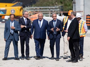 Mark Carney with Ontario Premier Ford and Michael Lindsay, President and CEO, Metrolinx, at an Ontario Line construction site.
