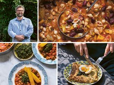 Clockwise from top left: Joe Woodhouse, squash minestrone, chard and cheddar galettes, and polenta chips with saucy chickpeas