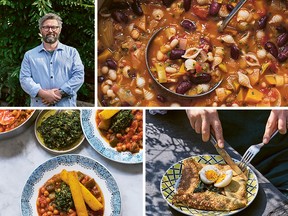 Clockwise from top left: Joe Woodhouse, squash minestrone, chard and cheddar galettes, and polenta chips with saucy chickpeas