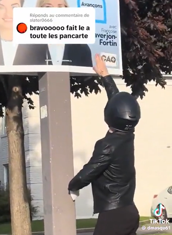 As discussed before in this newsletter, the defending CAQ government in Quebec is attempting to distance itself from the party’s longstanding unpopularity by simply pretending not to be the CAQ (all the campaign literature instead calls the party Équipe Christine Fréchette). This led one vandal to roam Montreal and slap CAQ signs with stickers carrying the CAQ logo. As discussed before in this newsletter, the defending CAQ government in Quebec is attempting to distance itself from the party’s longstanding unpopularity by simply pretending not to be the CAQ (all the campaign literature instead calls the party Équipe Christine Fréchette). This led one vandal to roam Montreal and slap CAQ signs with stickers carrying the CAQ logo.