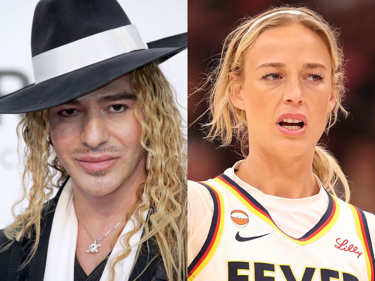 Fashion designer John Galliano, left, and basketball star Sophie Cunningham.