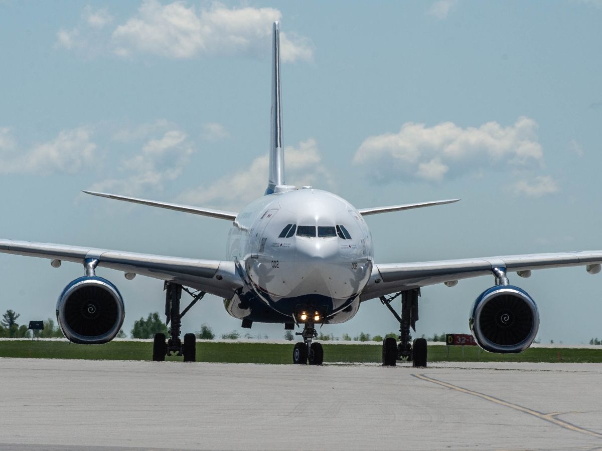 Royal Canadian Air Force CC-330 Husky taxies on the apron at YOW Ottawa International Airport, in Ottawa, on Monday, May 26, 2025.