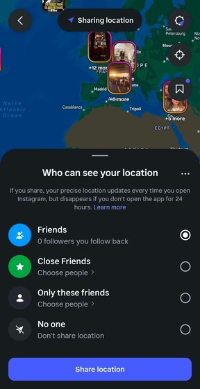A screen grab of a location sharing map