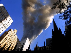 World Trade Center on fire.