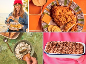 Clockwise from top left: Mary Berg, cheddar Ritz chicken, tall 'n' tasty cake, and pickle dip