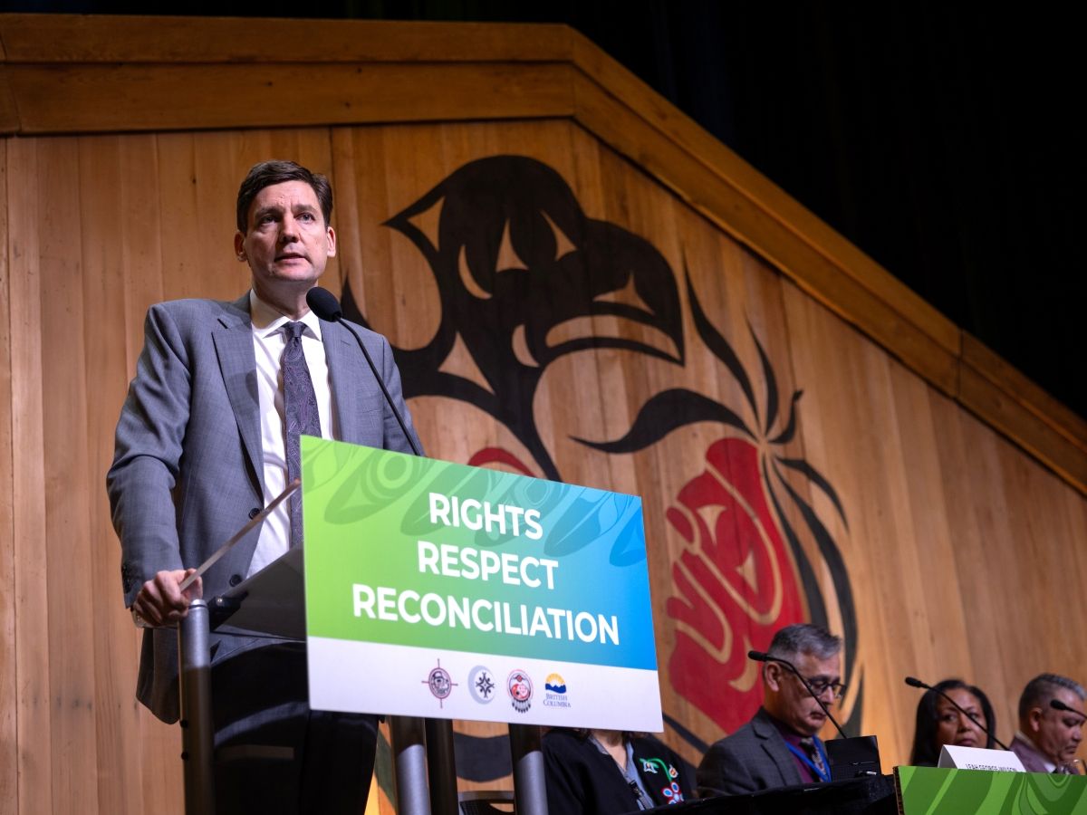 David Eby speaks at the First Nations Leaders’ Gathering in Vancouver, B.C. on Tuesday, Jan 22, 2025.