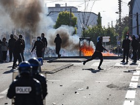 Protesters and police.