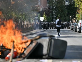 Protesters and police.