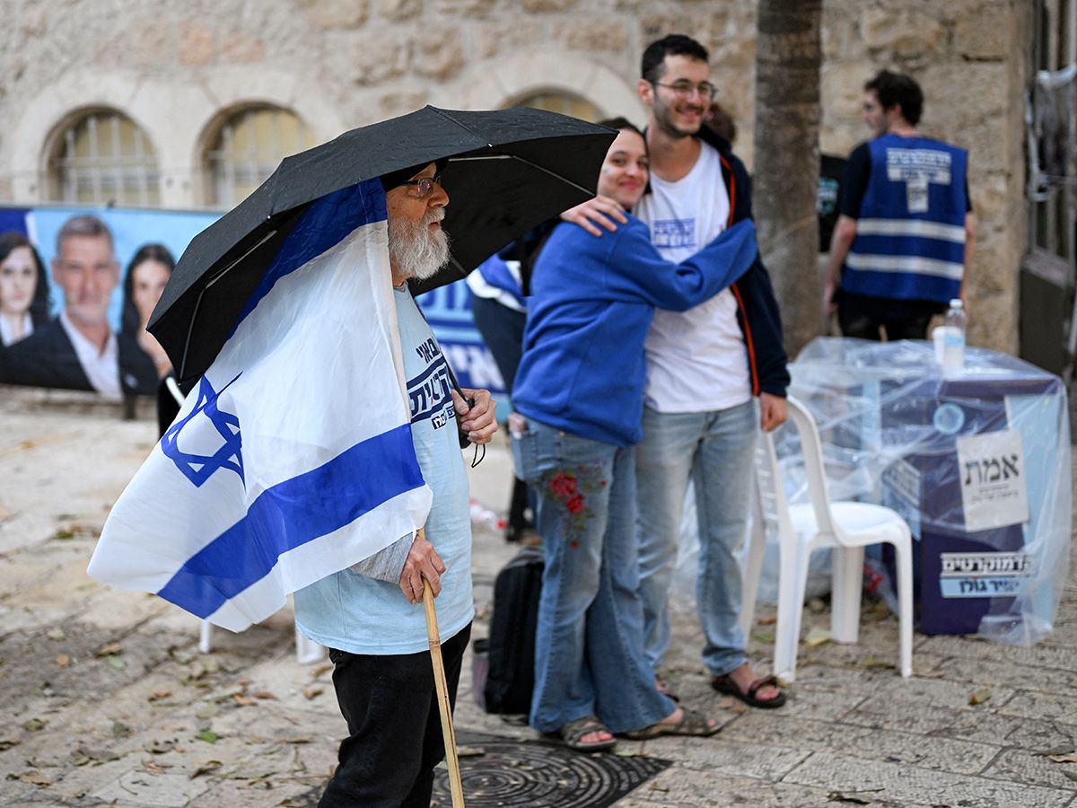 People outside a polling station.