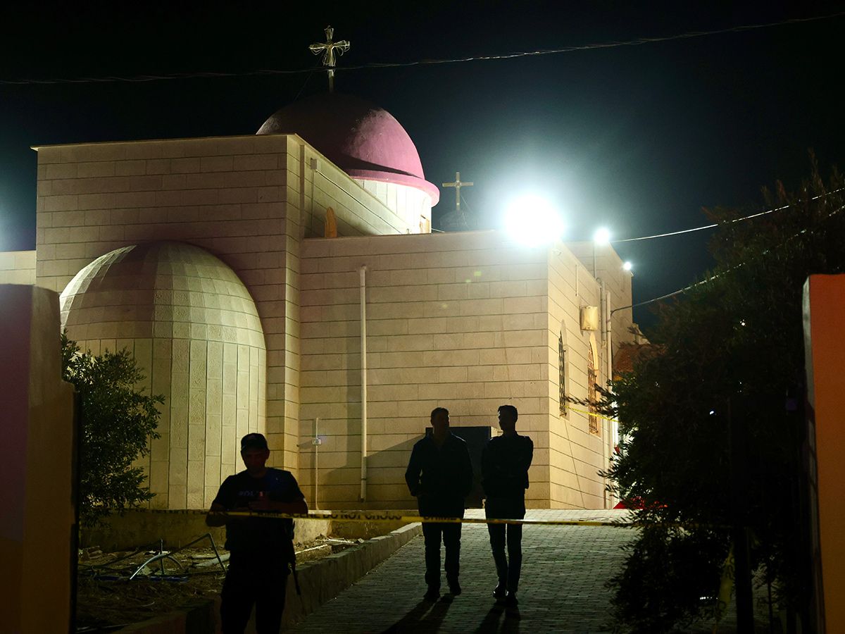 Police guarding a church.
