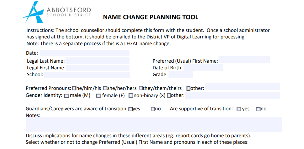 Name change form