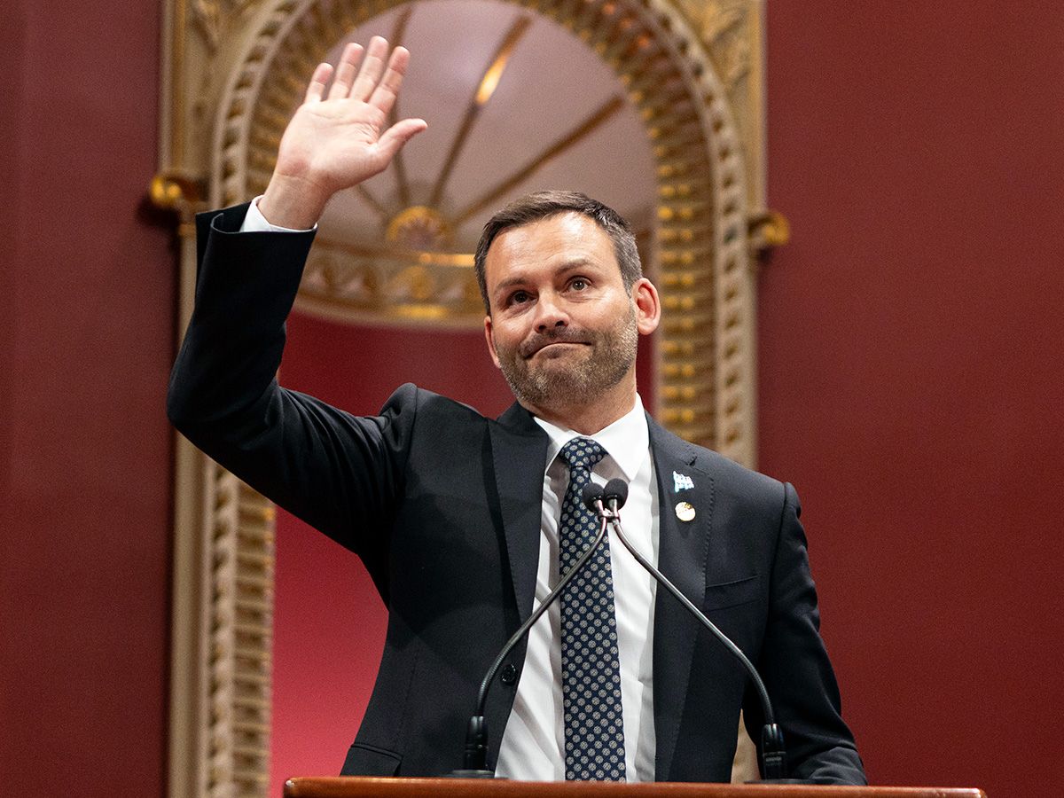 Quebec premier-designate Paul St-Pierre Plamondon during the swearing-in ceremony of Parti Québécois MNAs at the National Assembly in Quebec City, on Thursday, Oct. 15, 2026.