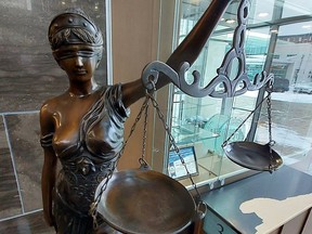 Scales of justice statue at a courthouse