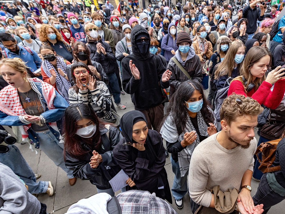 An anti-Israel protest outside Concordia University in Montreal on Oct. 7, 2024.