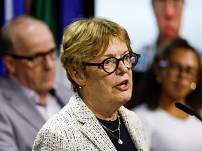 People at a news conference.