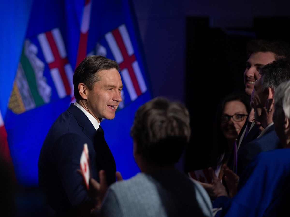 Conservative Leader Pierre Poilievre spoke to about 100 people at the Delta Hotel in downtown Edmonton on Sept. 29, 2026. 