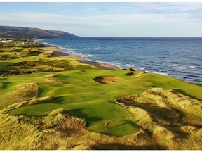 The ninth hole at Cabot Cliffs, overlooking the ocean.
