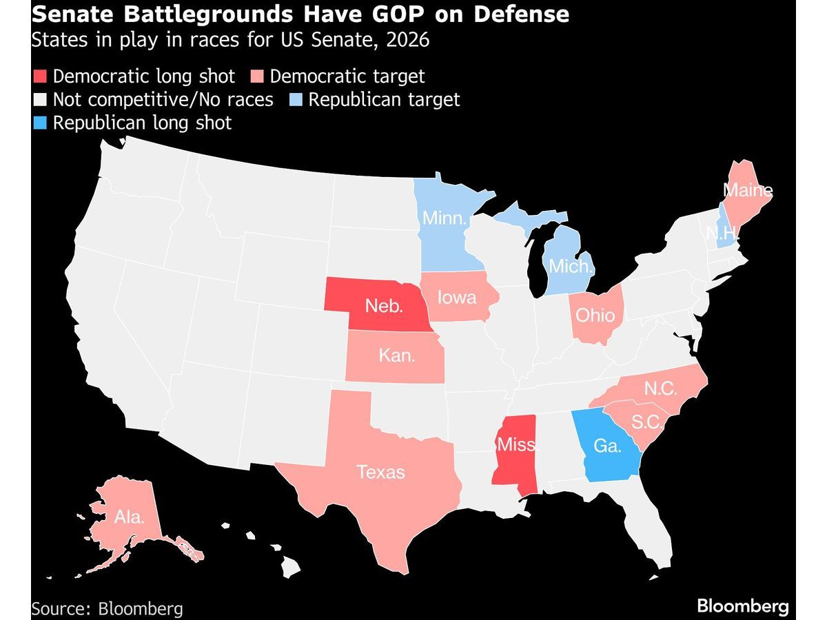 Map showing senate battlegrounds in the U.S.