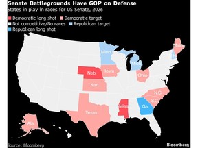 Map showing senate battlegrounds in the U.S.