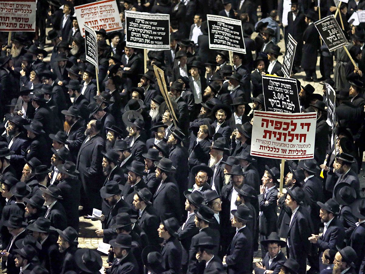 Ultra-orthodox Jews protesting.