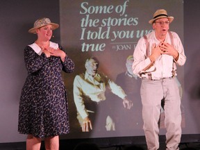 Jocelyn Smith (left) and Ish Theilheimer perform the song "Some of the Stories I told you were True" in Stone Fence Theatre's 2018 production of  "I Come from the Valley! Tales and Times of Joan Finnigan".