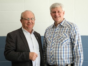 Drumheller-Stettler MLA Rick Strankman took a moment with former prime minister Stephen Harper during a July 7 United Conservative Party caucus meeting in Calgary.