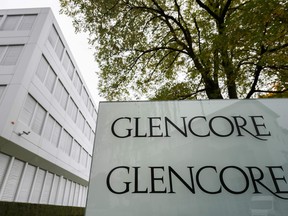 (FILES) This file photo taken on October 10, 2015 shows the logo of Glencore at the Swiss commodity trading giant's headquarters in Baar, central Switzerland.  / AFP PHOTO / FABRICE COFFRINIFABRICE COFFRINI/AFP/Getty Images