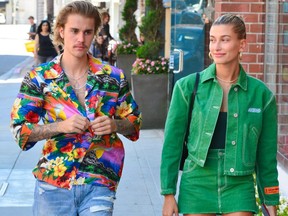 Justin Bieber and Hailey Bladwin, shown here in Beverly Hills on Aug. 30, reportedly married on Thursday in New York City.   
WENN.com