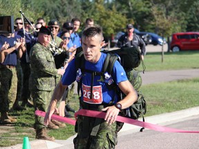 As a piper plays in the background, Master Cpl. Shane Stewart wins the 2018 2 CMBG Iron Warrior endurance race at Garrison Petawawa, finishing the gruelling 50 kilometre course in five hours, 38 minutes and 26.7 seconds.This is the second year in a row Stewart has won the competition.