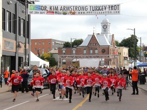 Players from some of Pembroke's rep hockey teams lead the charge from the start line as the 2018 edition of the Dr. Kim Armstrong  Turkey Trot got underway in downtown Pembroke Saturday morning. Roughly 300 people took part in this years event which raises money for the Pembroke Regional Hospital Foundation. Money this year is supporting the Foundations Cutting Edge campaign for orthopaedic program equipment and reconstruction of the inpatient surgical unit at the hospital.