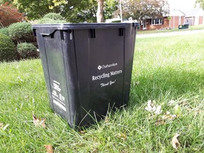 A recycling bin is shown outside a Chatham home Oct. 11, 2018.