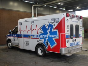 A Cornwall SDG EMS ambulance sits parked at the Cornwall community hospital  on Thursday November 2, 2017 in Cornwall, Ont. Alan S. Hale/Cornwall Standard-Freeholder/Postmedia Network