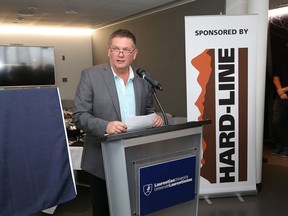 Hard-Line president Walter Siggelkow speaks at Laurentian University in 2018. The Dowling-based company is one of 10 mining supply and service businesses that have been selected to take part in a Nevada incubator.