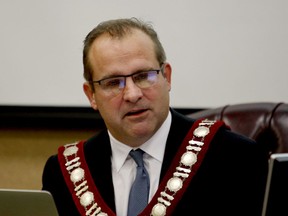 Brockville Mayor David Henderson bids an emotional farewell to city council and staff after 12 years in office at the final council meeting of the term on Nov. 28, 2018 (RONALD ZAJAC/The Recorder and Times)