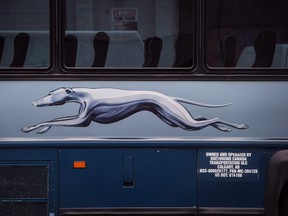 The Greyhound logo is seen on one of the company's buses. THE CANADIAN PRESS/Darryl Dyck