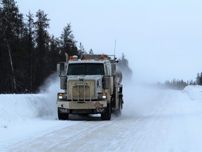 A fuel truck heads north on the Fort Chipewyan winter road on Friday, February 9, 2018. Vincent McDermott/Fort McMurray Today/Postmedia Network