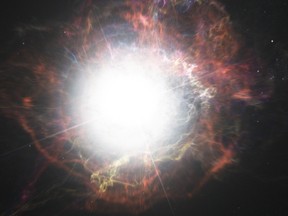 This illustration made available by the European Southern Observatory in 2014 shows shows dust surrounding a supernova explosion.