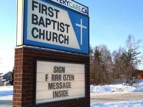 A sign at First Baptist Church in Garson, Ont. addresses the severe cold weather in this file photo.  John Lappa/Sudbury Star/Postmedia Network